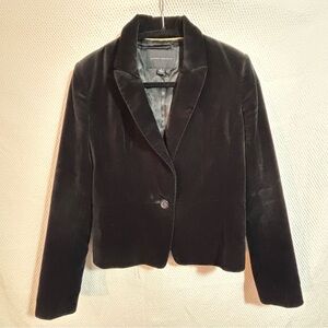 Banana Republic Sz 4 Women's Black Velvet Blazer With Shoulder Pads Double Slit